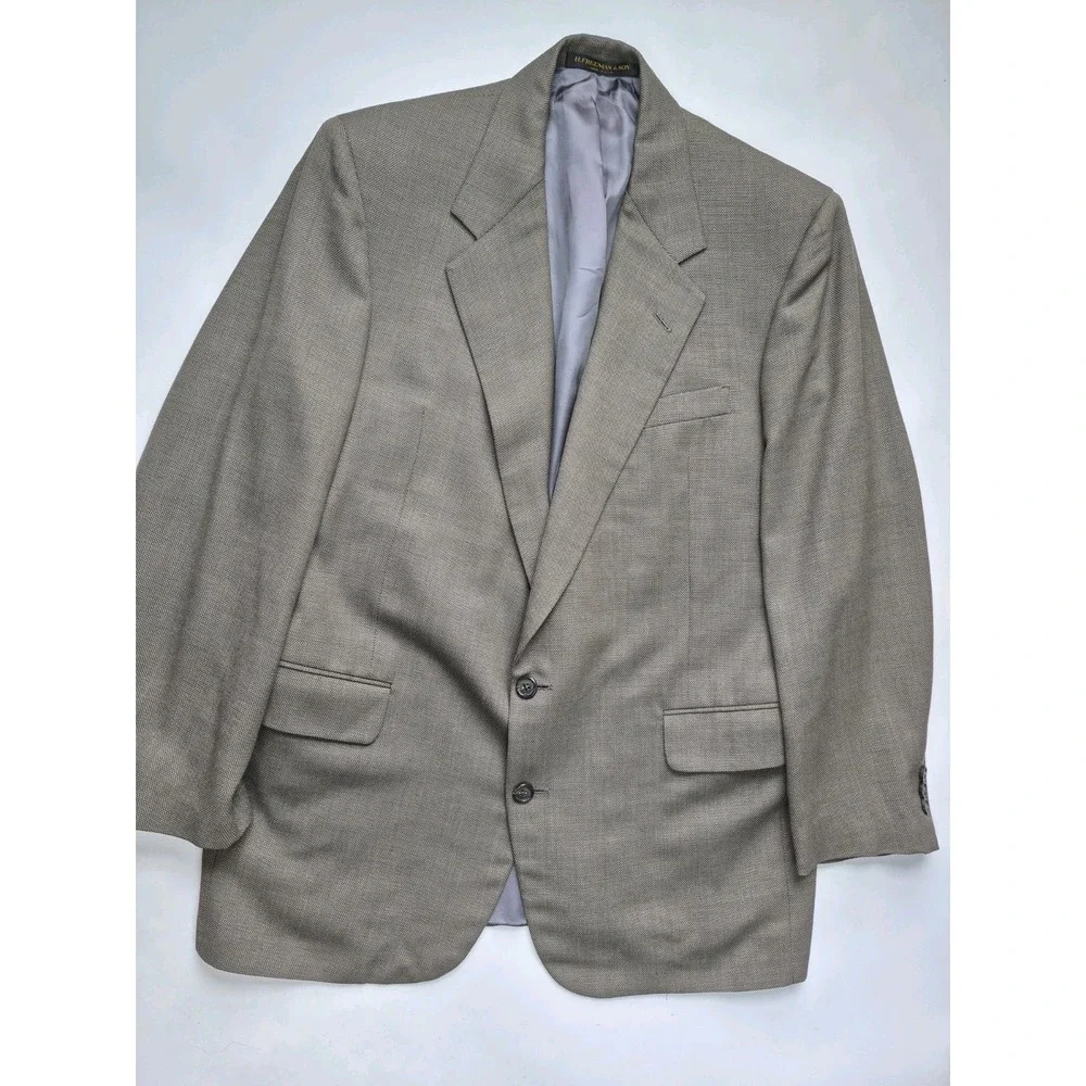 Hickey Freeman Mens Wool Sport Coat 41R Olive Green Made in USA 2 Button Jacket